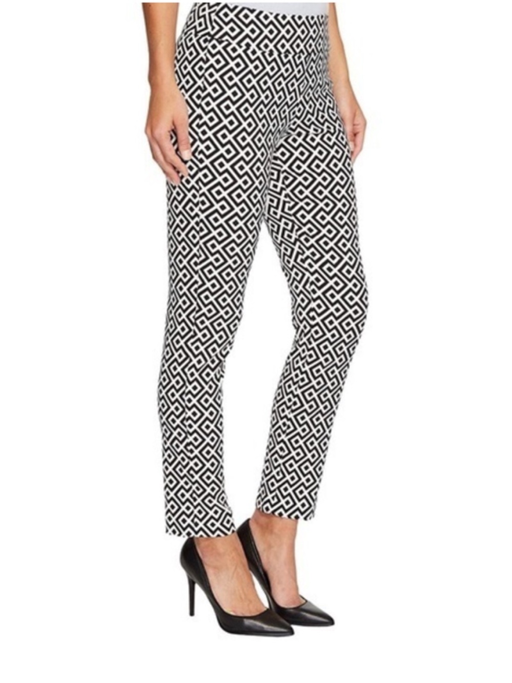 Krazy Larry Pull-On Ankle Pant White Black‎ Geometric Print size 8